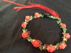 Luminous headband, flower wreath with red LED lights